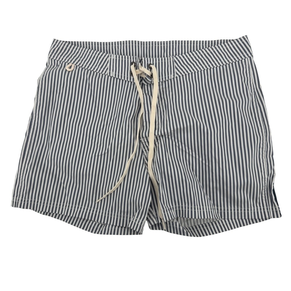Sundek Board Shorts Men 32 Navy White Pinstripe Rainbow Stripe Surf Vacation